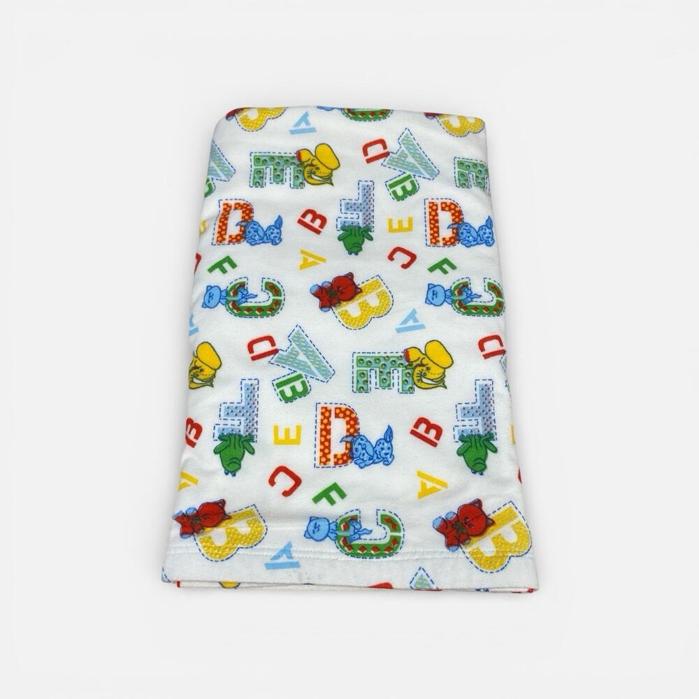 Vtg Baby Toddler Blanket Alphabet & Animals 36” x 41.5” Handmade